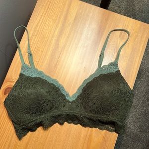 Aerie Real Happy Lightly Lined Green Lace Bra 34C